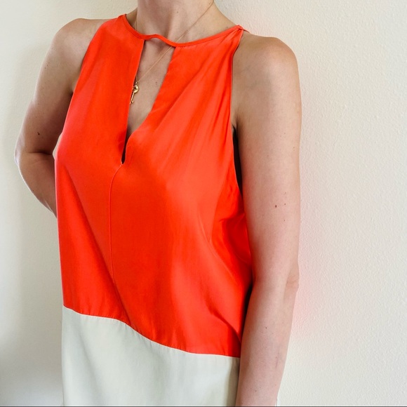 Parker silk color block Crosby coral Dress - Picture 3 of 9